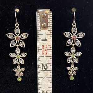 Silver tone floral drop fishhook earrings